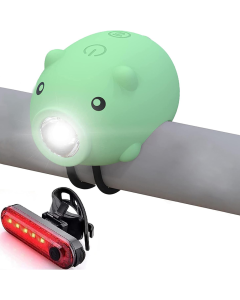 Sødt grise-cykellygtesæt med horn og baglygte, USB-C genopladeligt