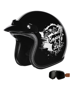Retro 3/4 åben motorcykelhjelm med briller til landevejs- og cruiser-kørsel